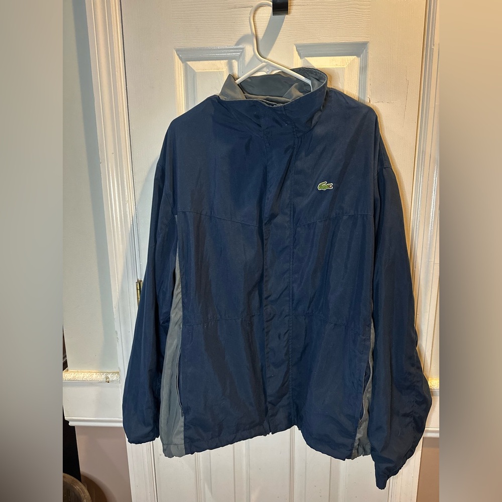 Lacoste Men’s Windbreaker Jacket Sz 6 XL‎ Navy Blue Gray Full Zip